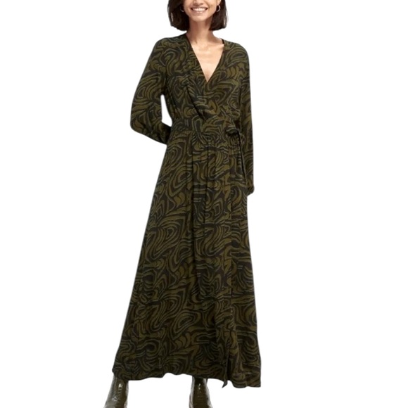 Scotch Soda Green Black Printed Wrap Maxi Dress XS